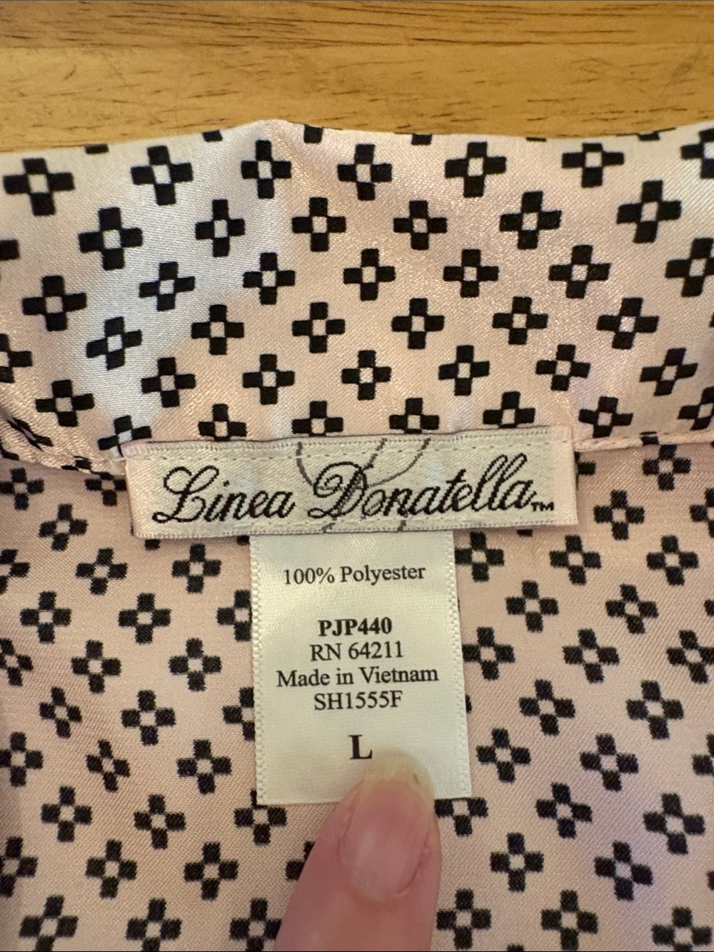 Linea Donatella Cream and Black Geometric Two-Piece Pajama Set - Picture 2 of 9